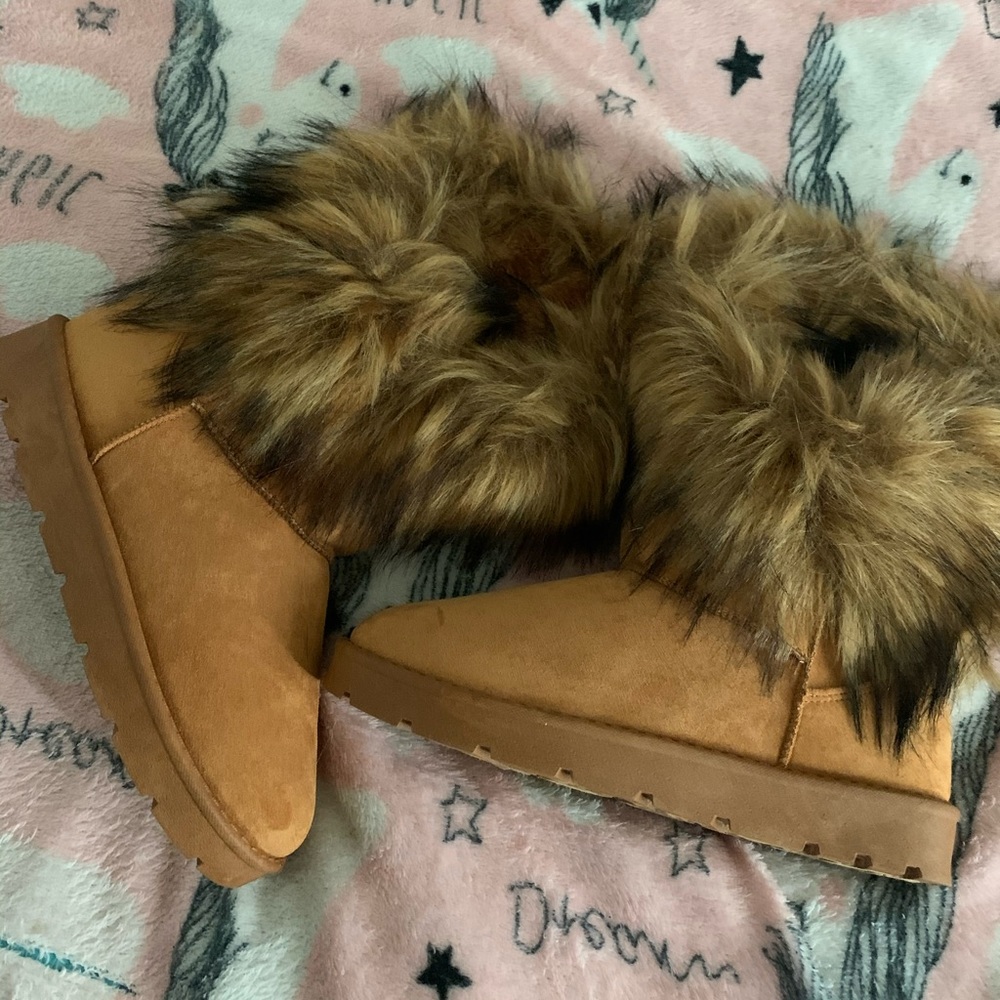 Tan furry boots